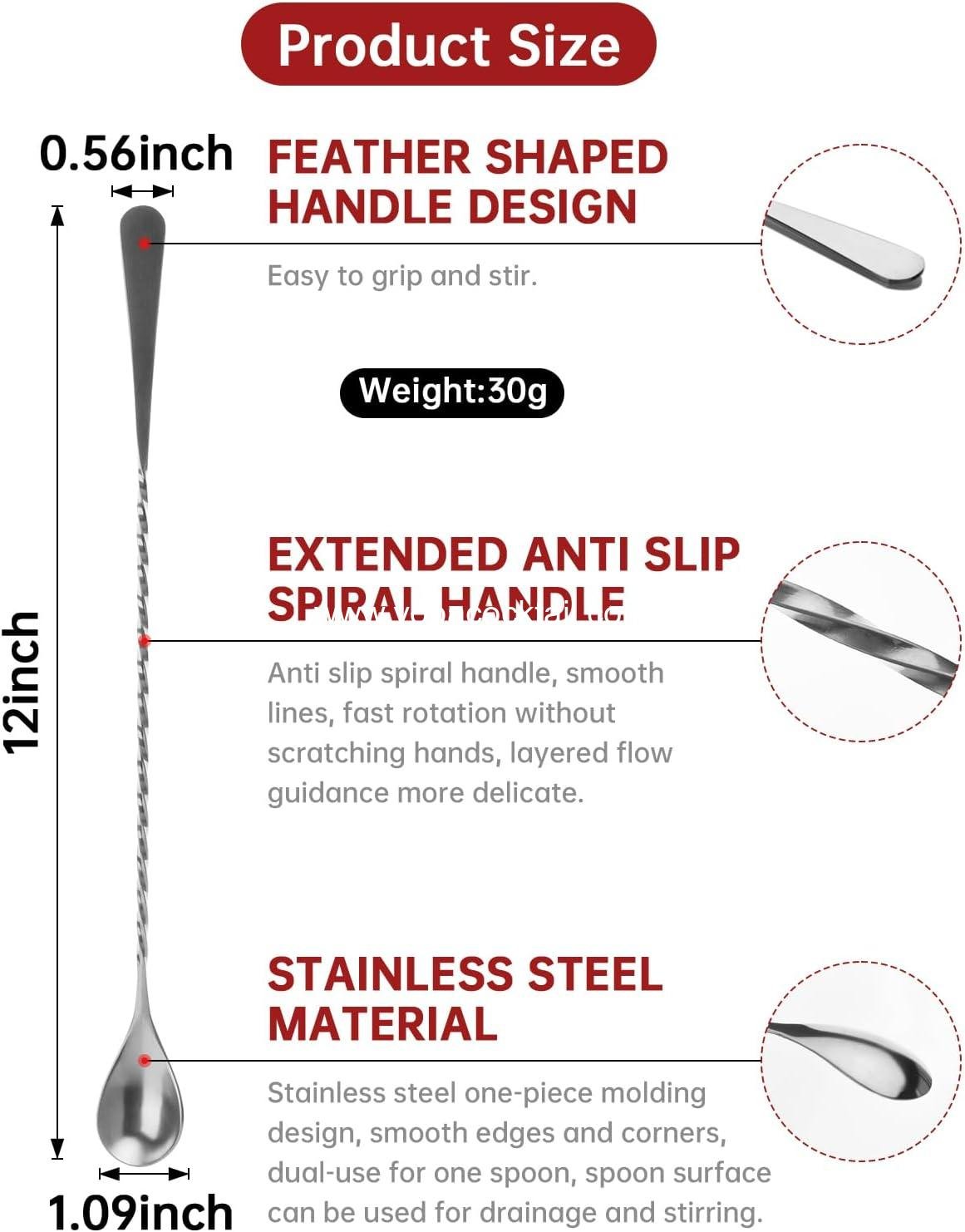 Wholesale 12-Inch Stainless Steel Bartender Mixing Spoon Set Spiral Pattern Long Handle Cocktail Stirrer Layering Blending factory