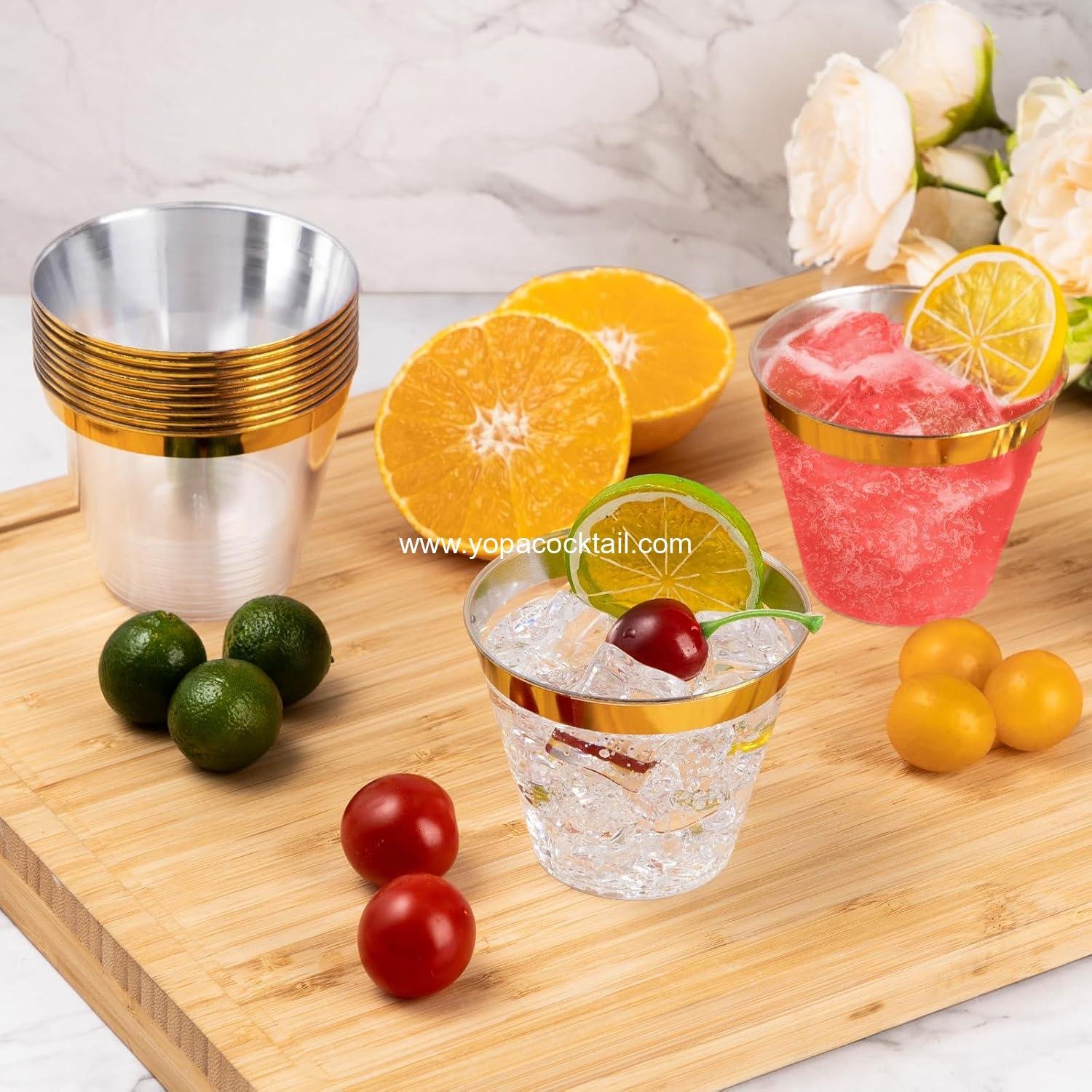 Wholesale 100 9oz Gold Plastic Cups Disposable Rimmed Cocktail Glasses for Parties Weddings Thanksgiving Christmas supplier Wholesale 100 9oz Gold Plastic Cups Disposable Rimmed Cocktail Glasses for Parties Weddings Thanksgiving Christmas supplier