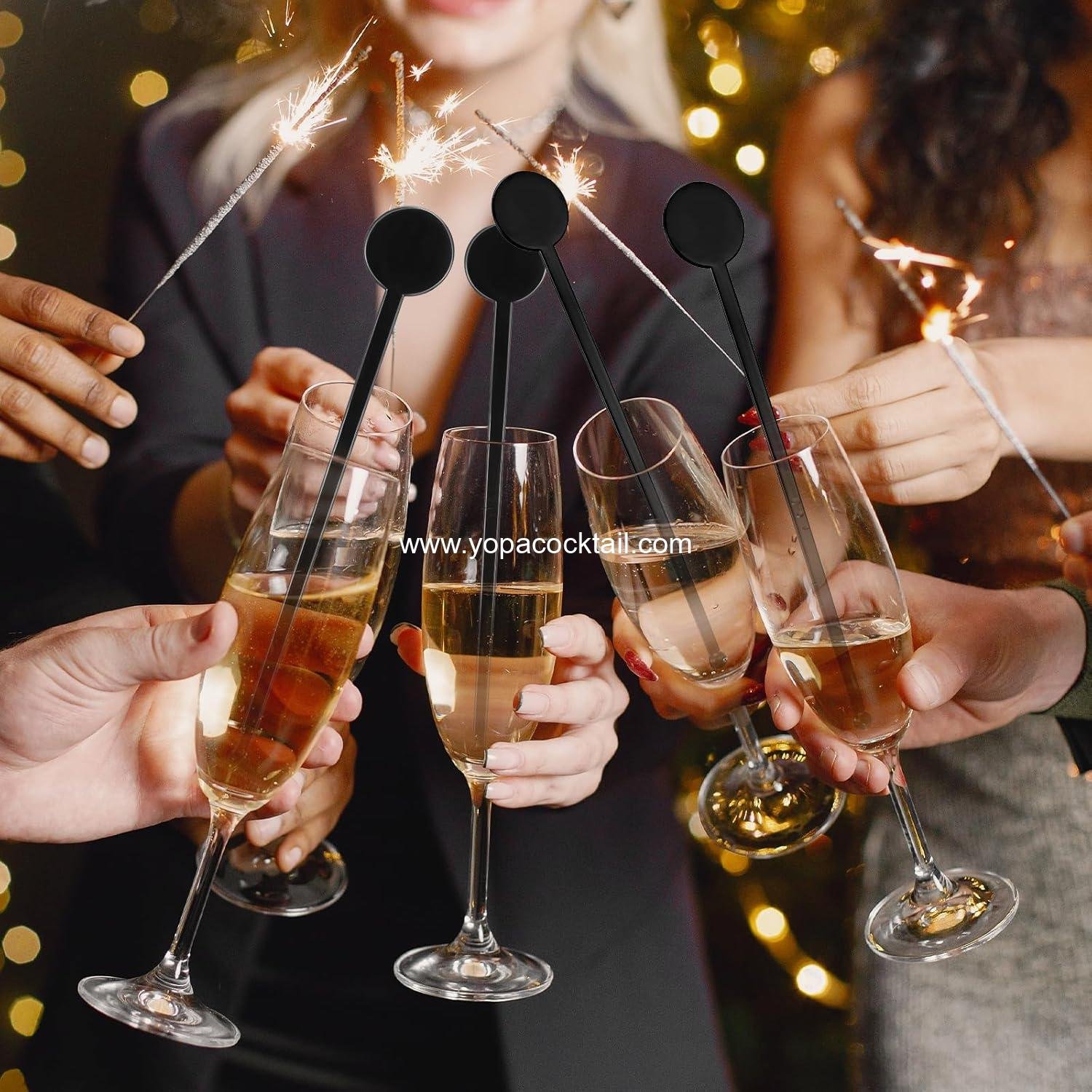 Wholesale 240 Pcs 7 Inch Black Plastic Cocktail Swizzle Sticks Disc Top Drink Stirrers for Bar Coffee Whiskey Beverage supplier