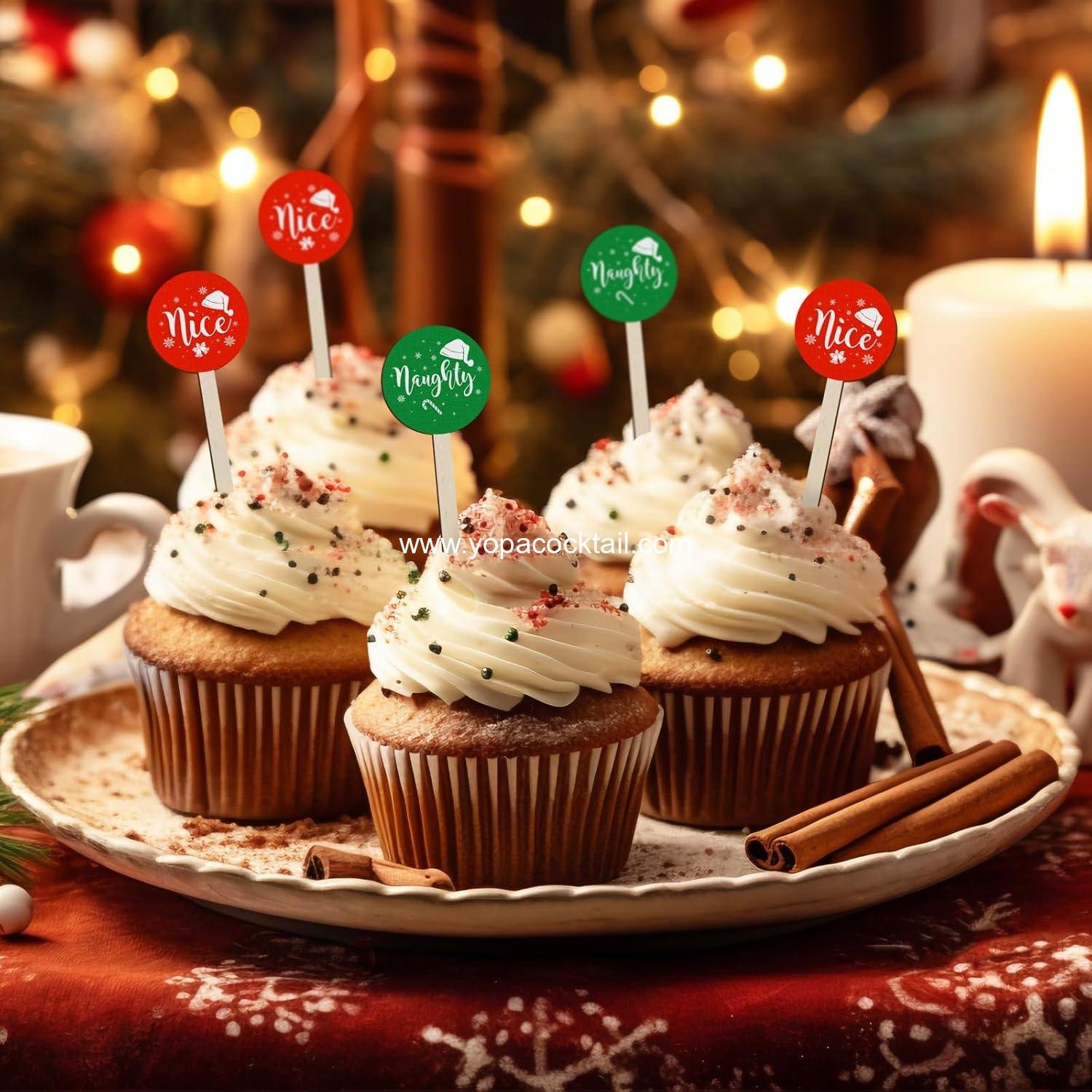 Wholesale 120 Pcs Christmas Wooden Stirrers Red Green Naughty Nice Cocktail Coffee Drink Wood Sticks Disposable for Holiday Party Supplies manufacturer