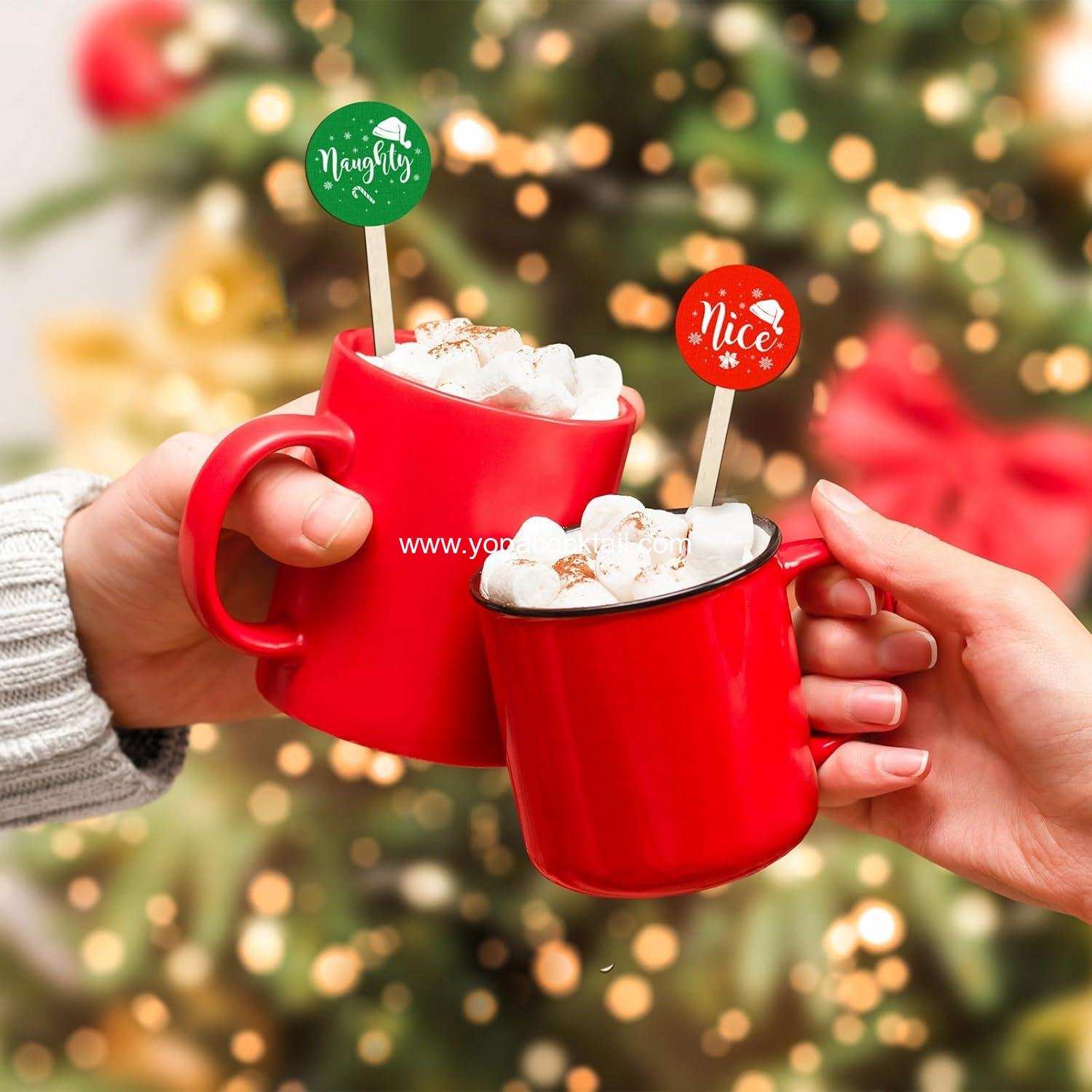 Wholesale 120 Pcs Christmas Wooden Stirrers Red Green Naughty Nice Cocktail Coffee Drink Wood Sticks Disposable for Holiday Party Supplies manufacturer