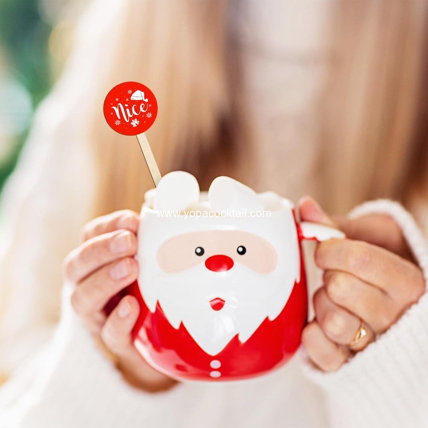 Wholesale 120 Pcs Christmas Wooden Stirrers Red Green Naughty Nice Cocktail Coffee Drink Wood Sticks Disposable for Holiday Party Supplies manufacturer