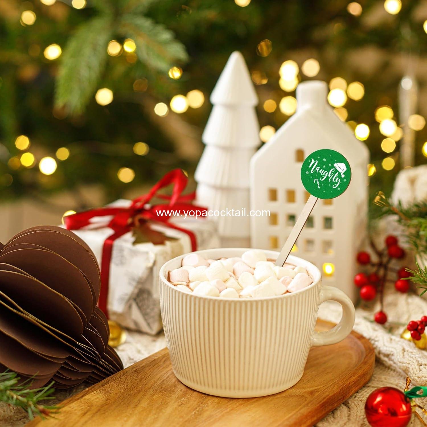 Wholesale 120 Pcs Christmas Wooden Stirrers Red Green Naughty Nice Cocktail Coffee Drink Wood Sticks Disposable for Holiday Party Supplies manufacturer