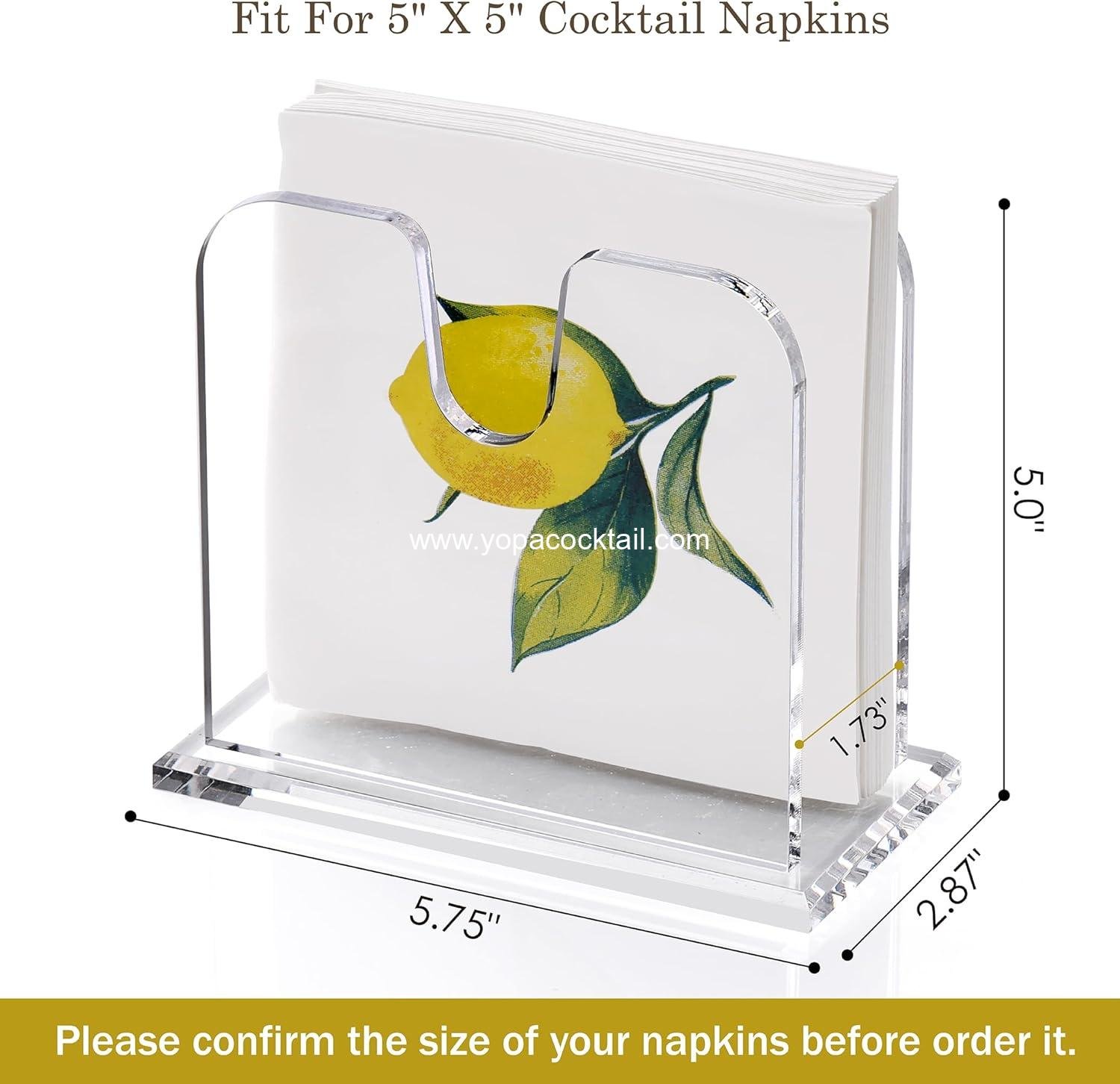 Wholesale Clear Acrylic Cocktail Napkin Dispenser 5x5 Inch Large Capacity Beverage Napkin Box 8mm Thick Base for Kitchen Restaurant Bar Party Home Decor manufacturer