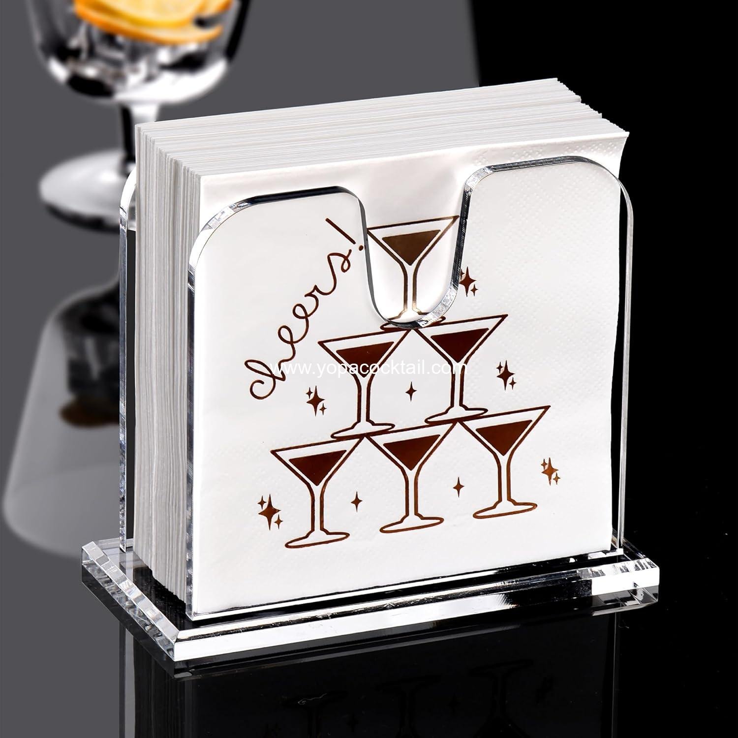 Wholesale Clear Acrylic Cocktail Napkin Dispenser 5x5 Inch Large Capacity Beverage Napkin Box 8mm Thick Base for Kitchen Restaurant Bar Party Home Decor manufacturer