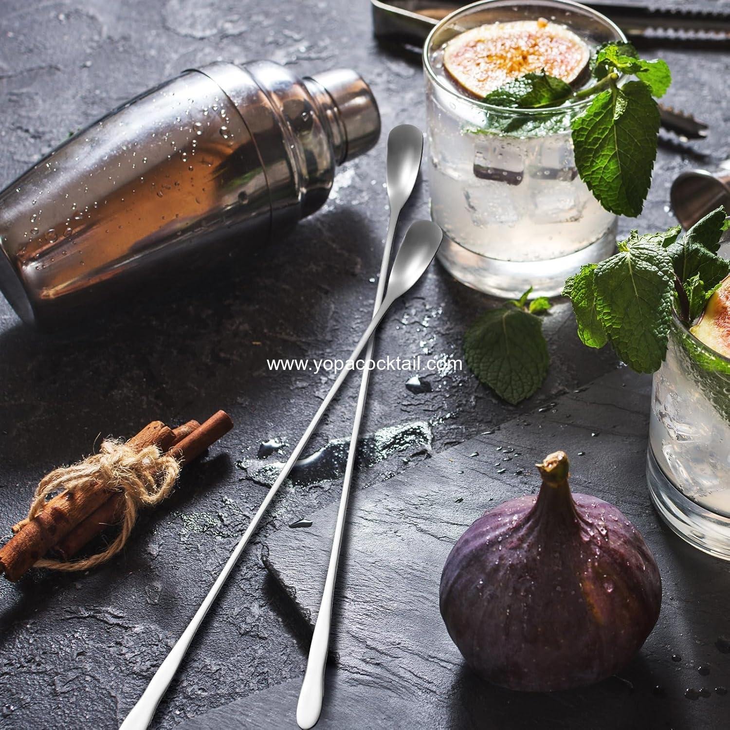 Wholesale 8 Piece Long Handle Stainless Steel Stirring Spoons 7.8 Inch Reusable Bar Cocktail Swizzle Sticks factory