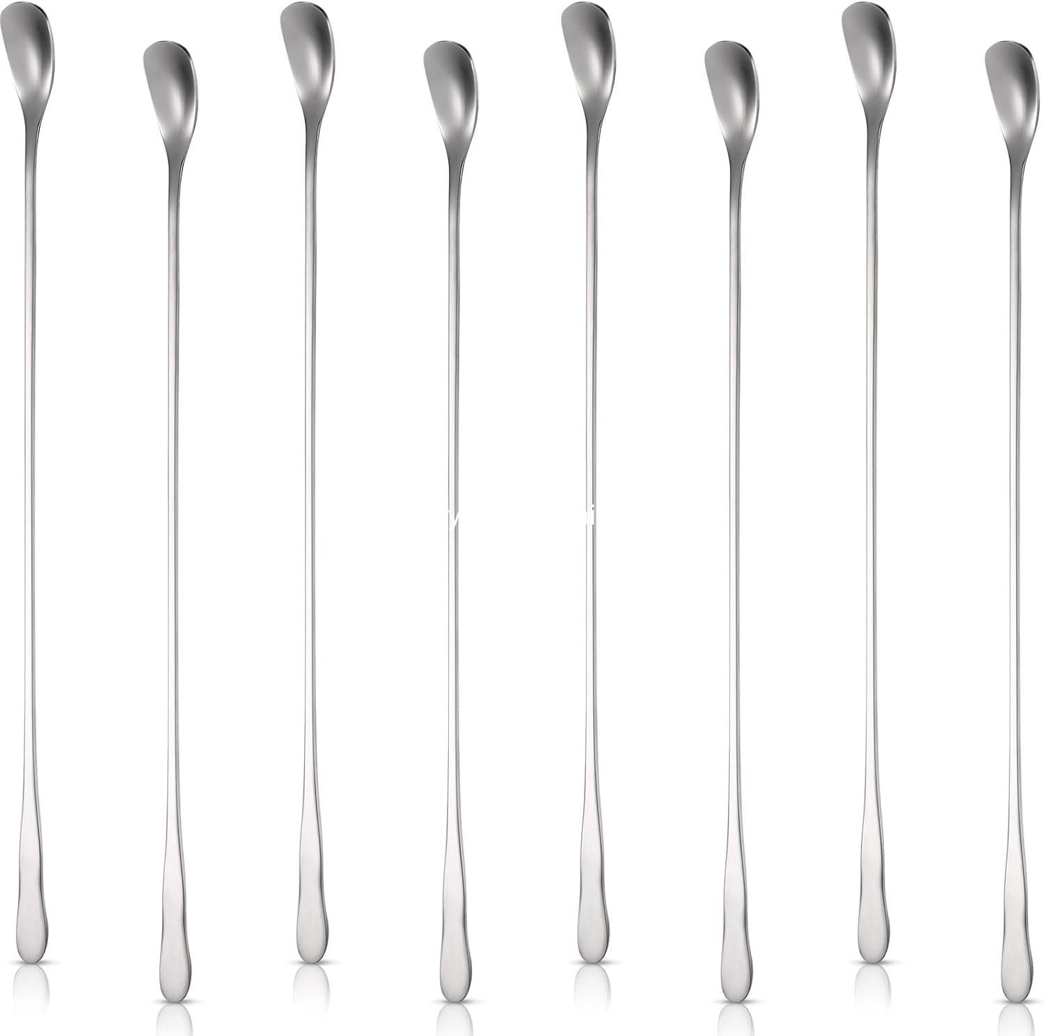 Patelai 8 Pieces Stainless Steel Coffee Stirring Spoons 7.8 Inch Reusable Coffee Stirrers Long Handle Bar Cocktail Salt Spoons Tiny Swizzle Sticks for Bar Cocktails