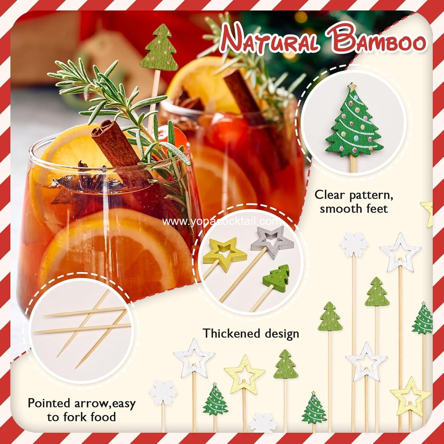 Wholesale 125pc 5.5 Inch Christmas Appetizer Toothpicks Decorative Cocktail Food Skewers Fruit Drink Garnish Holiday Party Supplies factory