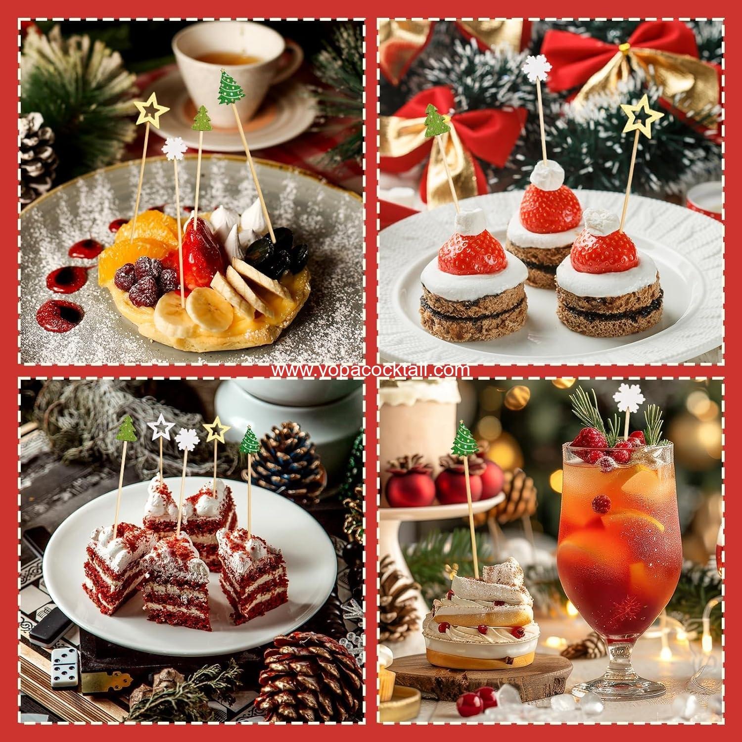 Wholesale 125pc 5.5 Inch Christmas Appetizer Toothpicks Decorative Cocktail Food Skewers Fruit Drink Garnish Holiday Party Supplies factory