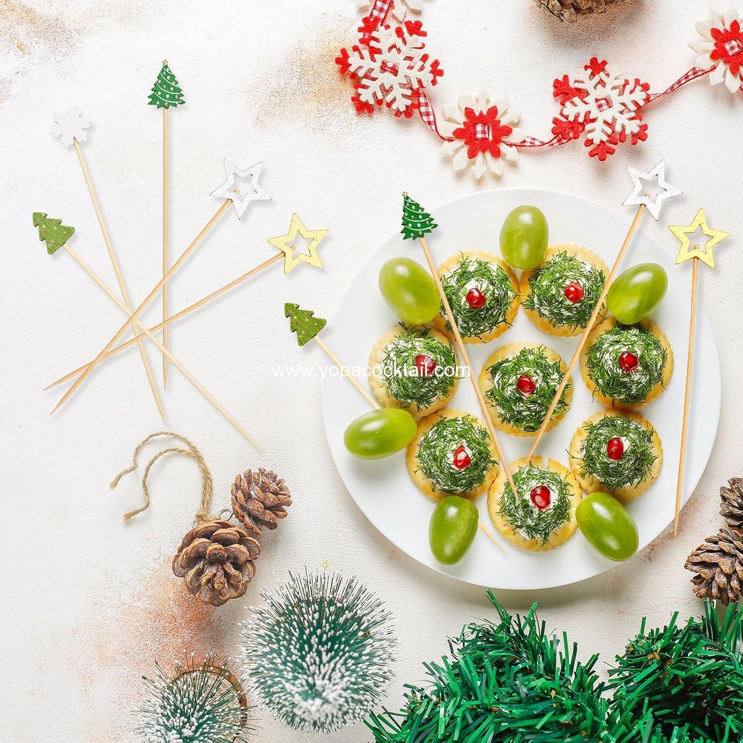 Wholesale 125pc 5.5 Inch Christmas Appetizer Toothpicks Decorative Cocktail Food Skewers Fruit Drink Garnish Holiday Party Supplies factory