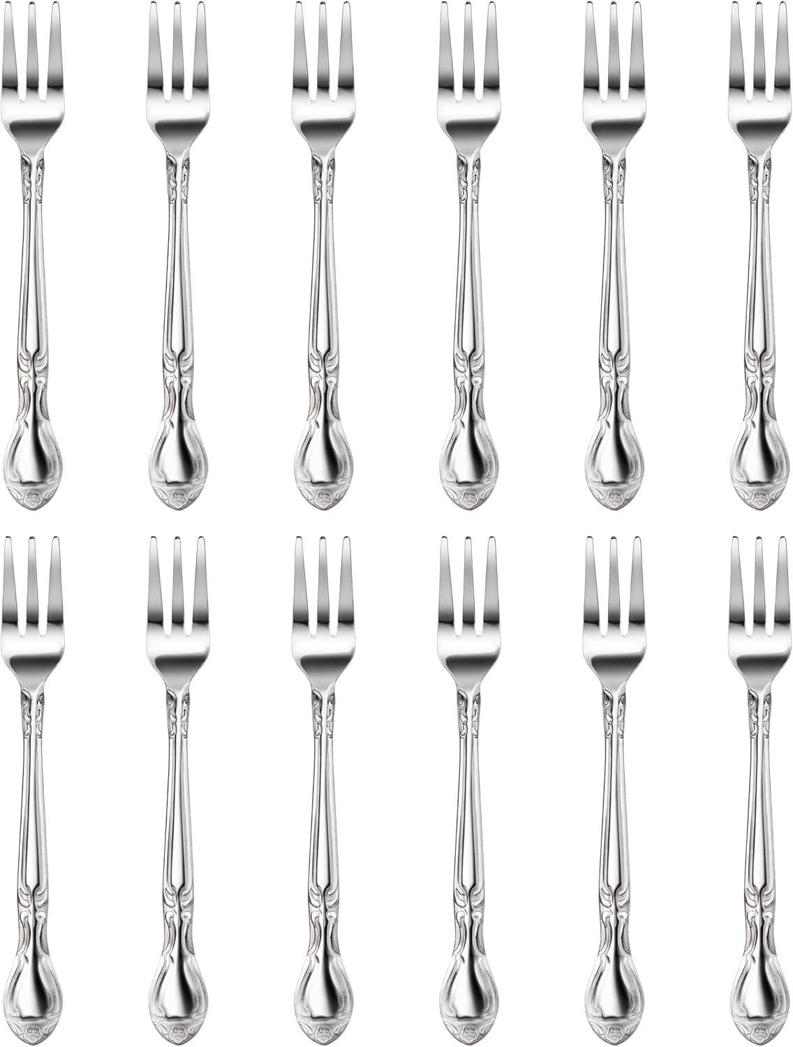 New Star Foodservice 58680 Stainless Steel Rose Pattern Oyster Fork, 5.8-Inch, 12 pieces