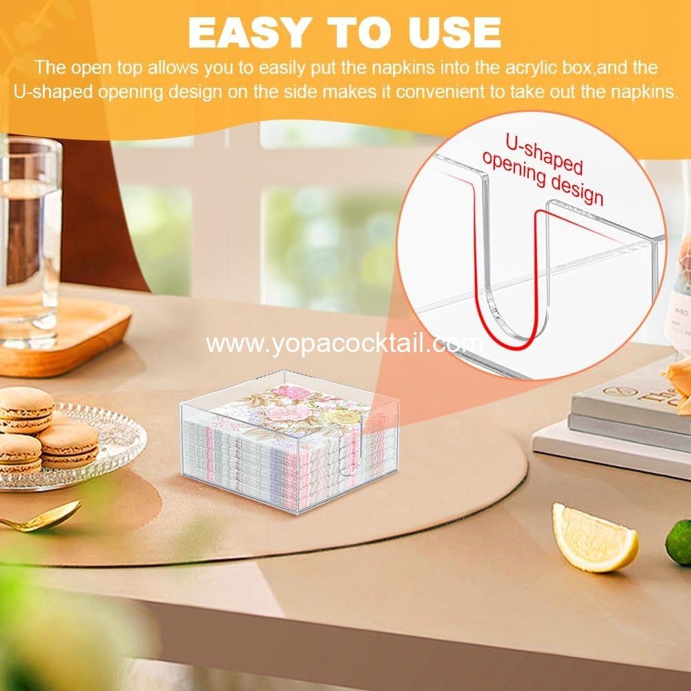 Wholesale Acrylic Square Napkin Holder for 5.5 x 5.5 inch Cocktail Napkins Clear Tissue Dispenser for Kitchen Bar Bathroom Party Caddy supplier