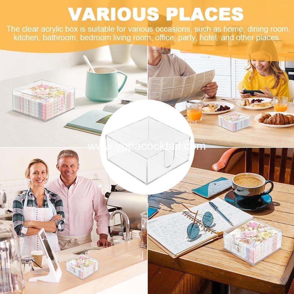 Wholesale Acrylic Square Napkin Holder for 5.5 x 5.5 inch Cocktail Napkins Clear Tissue Dispenser for Kitchen Bar Bathroom Party Caddy supplier
