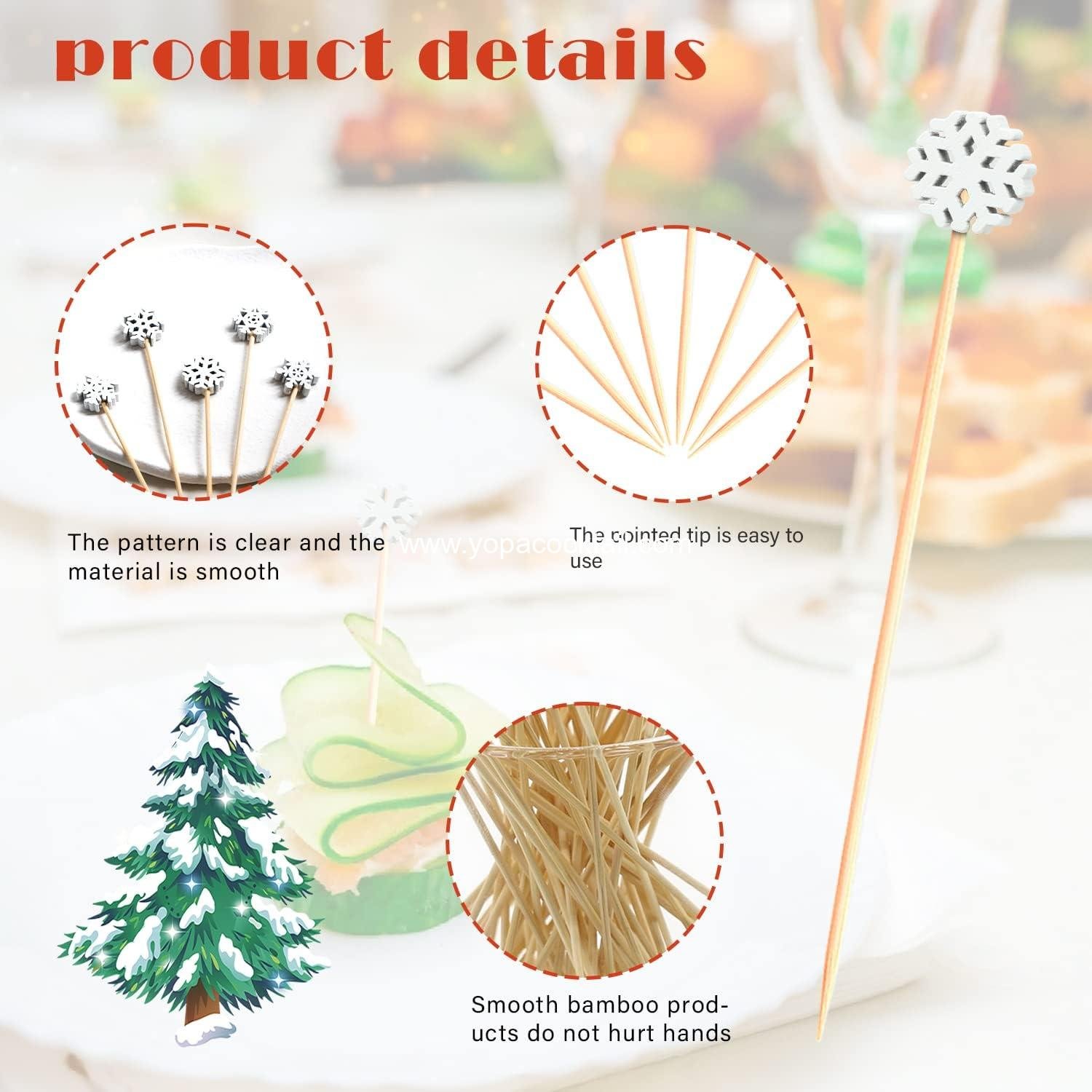 Wholesale 4.9 Inch Snowflake Cocktail Picks 100-Piece Food Skewers for Appetizers Charcuterie Winter Party Decorations Christmas Accessories manufacturer