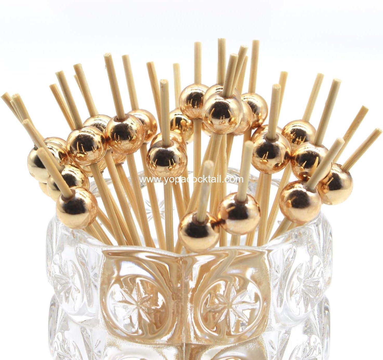 Wholesale 4.7 Inch Gold Pearl Cocktail Picks Bamboo Appetizer Skewers Decorative Food Garnish Kabob Sticks 100 Count supplier