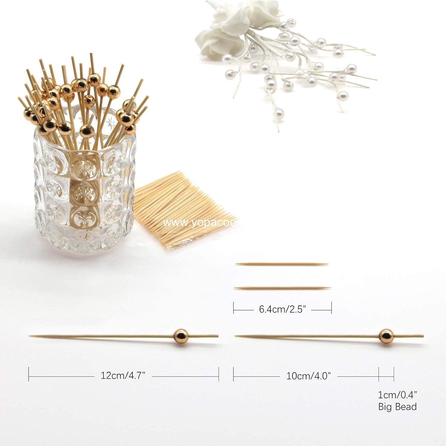 Wholesale 4.7 Inch Gold Pearl Cocktail Picks Bamboo Appetizer Skewers Decorative Food Garnish Kabob Sticks 100 Count supplier