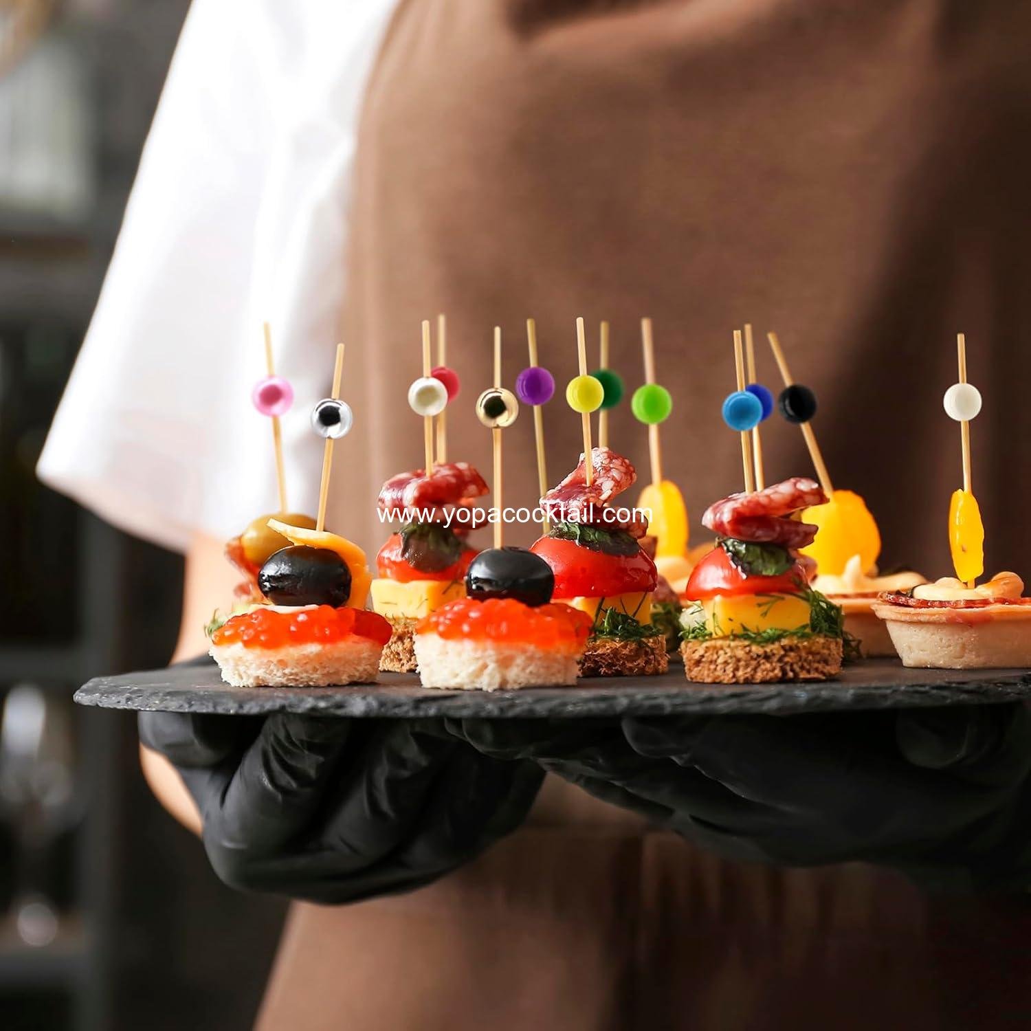 Wholesale 4.7 Inch Gold Pearl Cocktail Picks Bamboo Appetizer Skewers Decorative Food Garnish Kabob Sticks 100 Count supplier