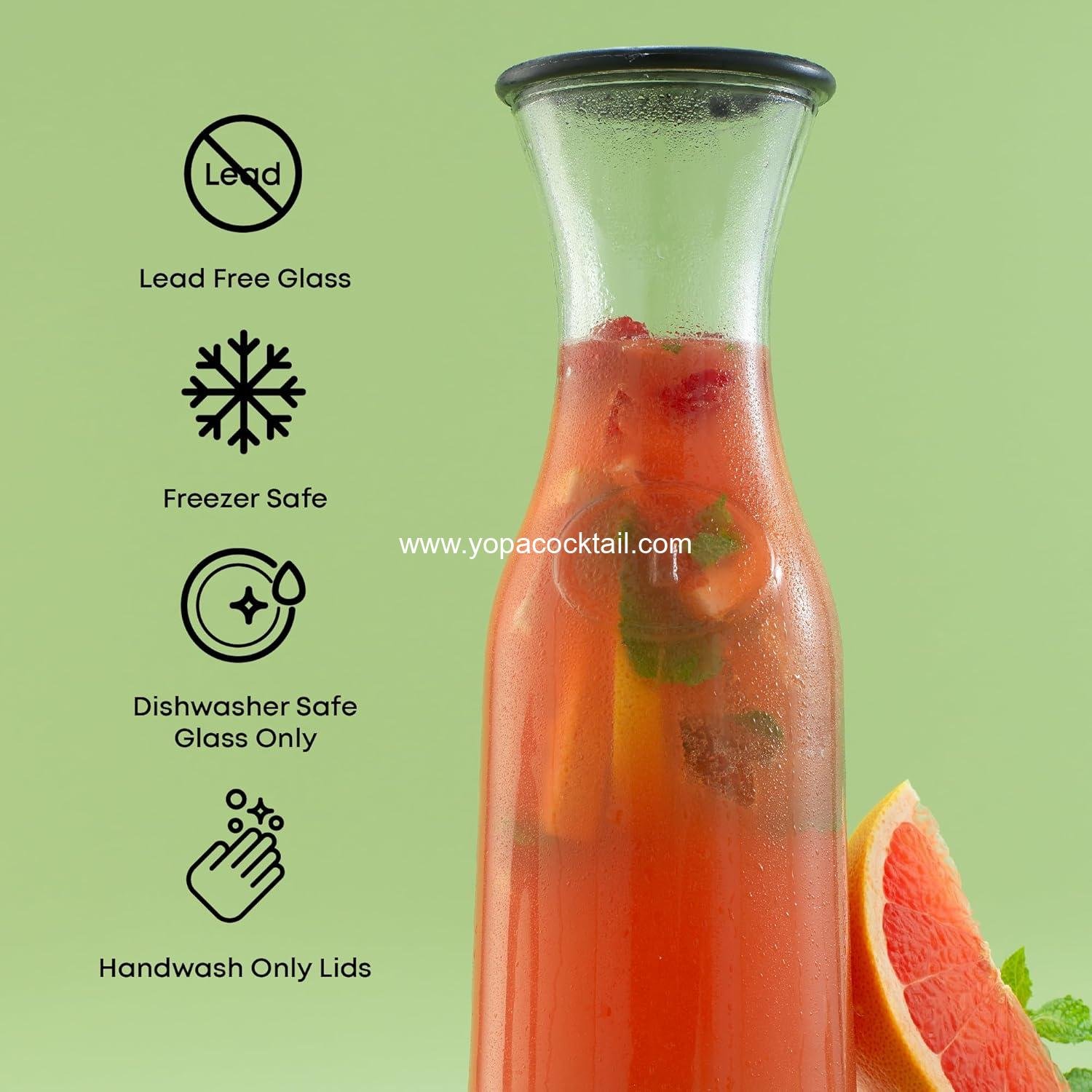 Wholesale 1 Liter Glass Pitcher Set of 3 with Lids Beverage Drink Dispensers for Mimosa Bar Water Iced Tea Juice Wine Lemonade Milk Parties Brunch Dishwasher Safe manufacturer