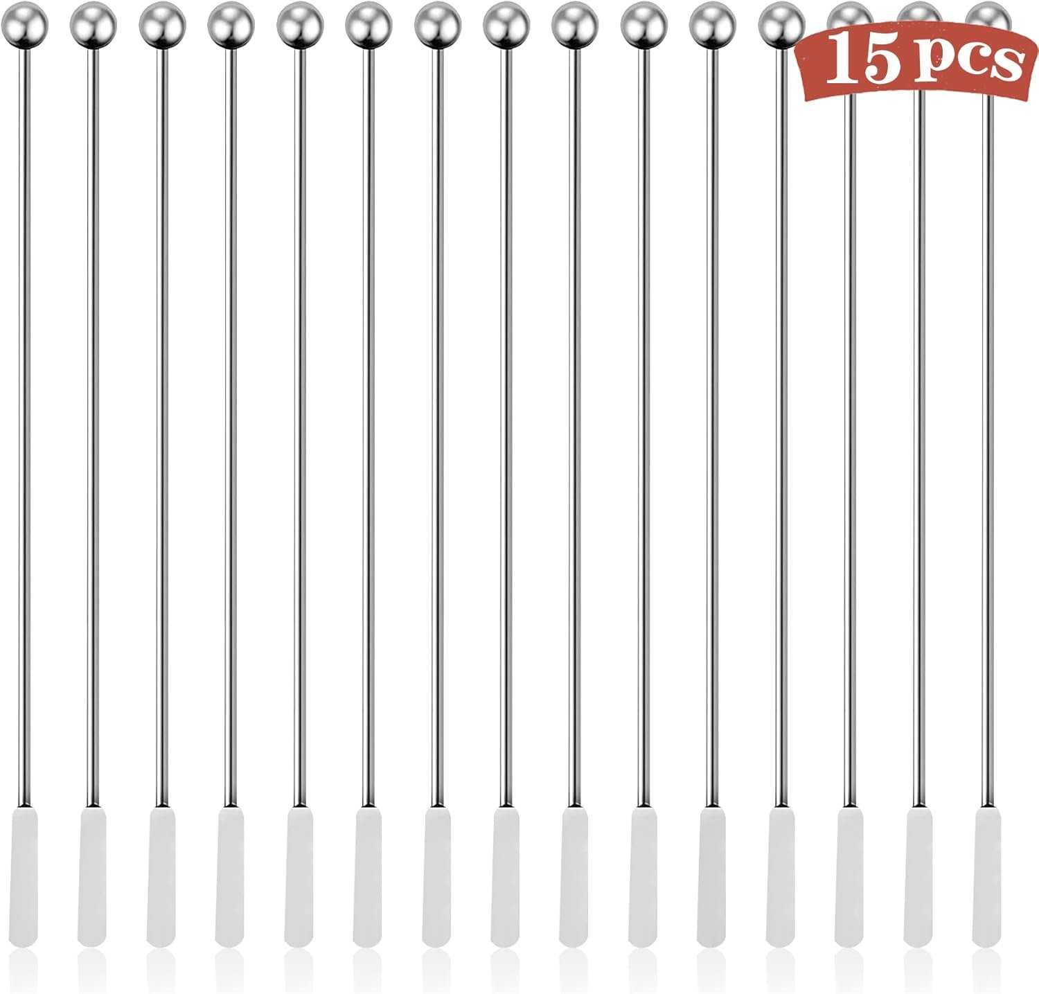 Csdtylh 15Pcs Metal Stir Sticks, Stainless Coffee Stirrers Reusable, Swizzle Sticks for Cocktails, Multifunctional Stir Sticks for Epoxy, Resin, Coffee, Wine, Drinks, Tea, Paint, Crafts, Ink,Oil,etc.