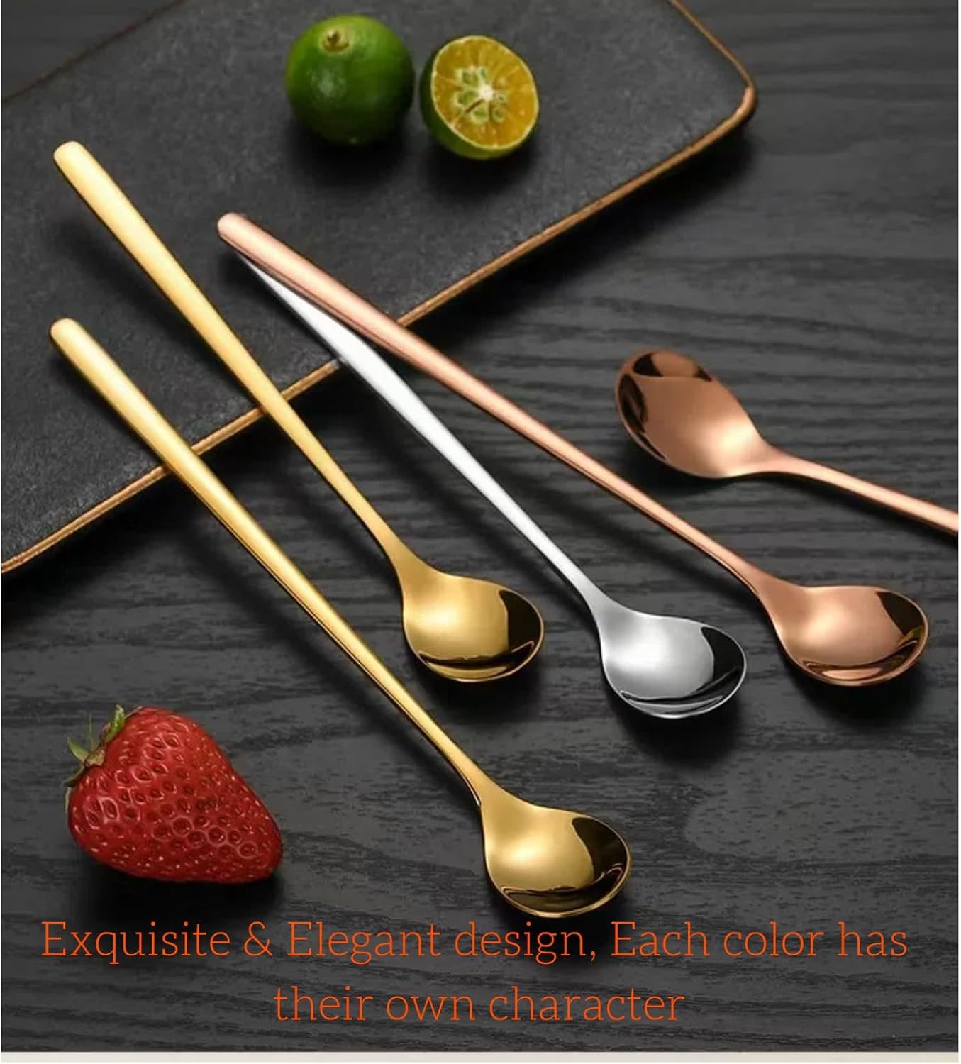 Wholesale 6.7-Inch Long Handle 3-Color Metal Stirring Spoon Set Stainless Steel for Cocktails Iced Tea Milkshakes Ice Cream manufacturer