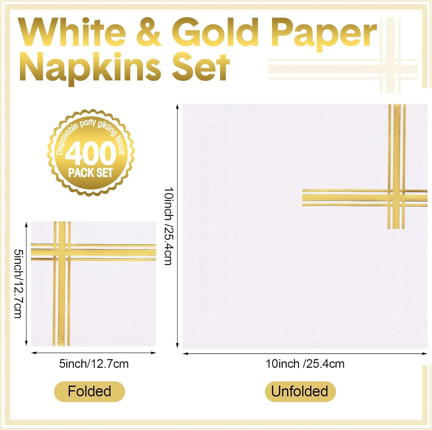 Wholesale Gold Cocktail Napkins 400 Pack 5x5 Inch 3-Ply Foil Trim Stripe Disposable Paper for Parties Weddings Showers Birthdays Formal Dinners White Gold supplier Wholesale Gold Cocktail Napkins 400 Pack 5x5 Inch 3-Ply Foil Trim Stripe Disposable Paper for Parties Weddings Showers Birthdays Formal Dinners White Gold supplier