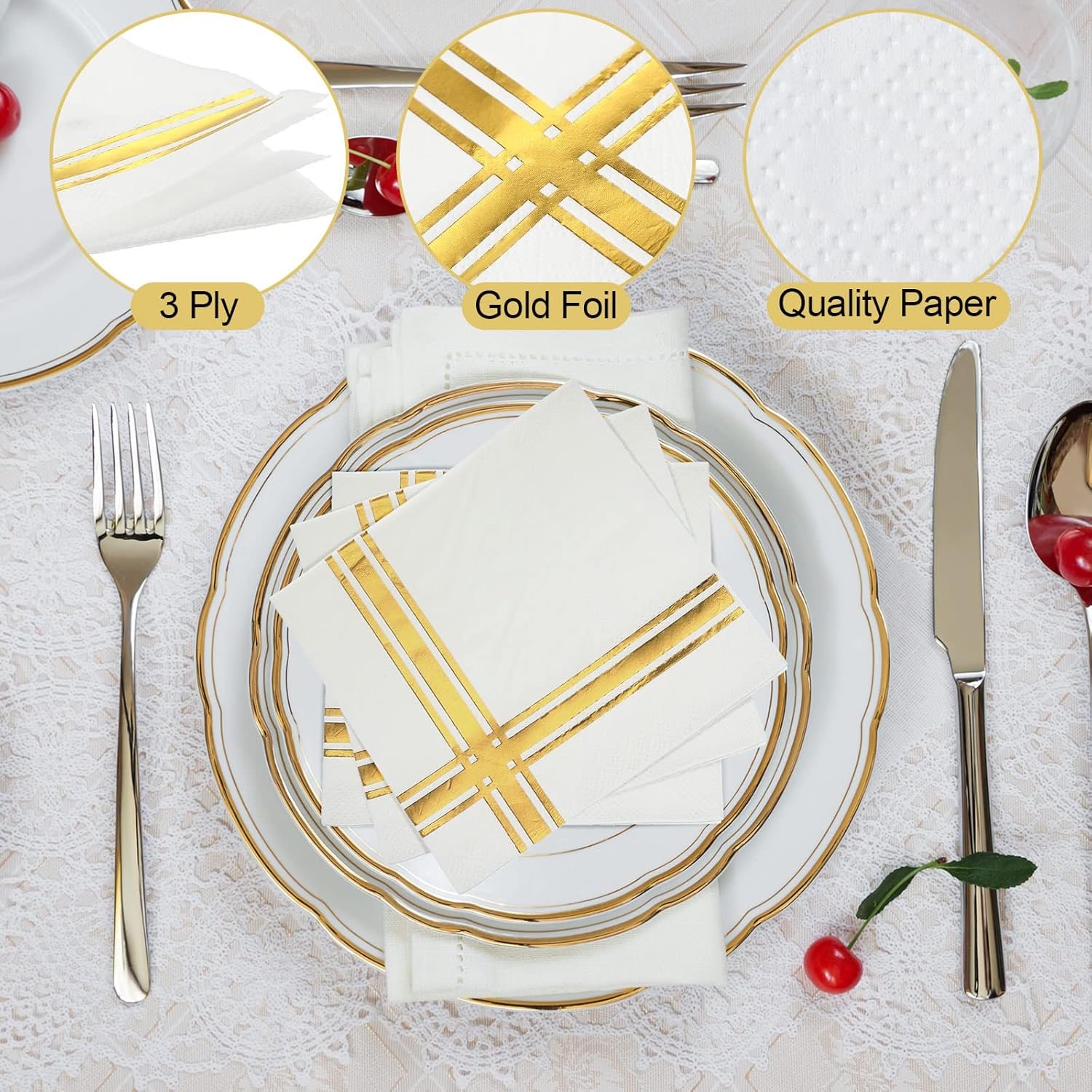 Wholesale Gold Cocktail Napkins 400 Pack 5x5 Inch 3-Ply Foil Trim Stripe Disposable Paper for Parties Weddings Showers Birthdays Formal Dinners White Gold supplier Wholesale Gold Cocktail Napkins 400 Pack 5x5 Inch 3-Ply Foil Trim Stripe Disposable Paper for Parties Weddings Showers Birthdays Formal Dinners White Gold supplier