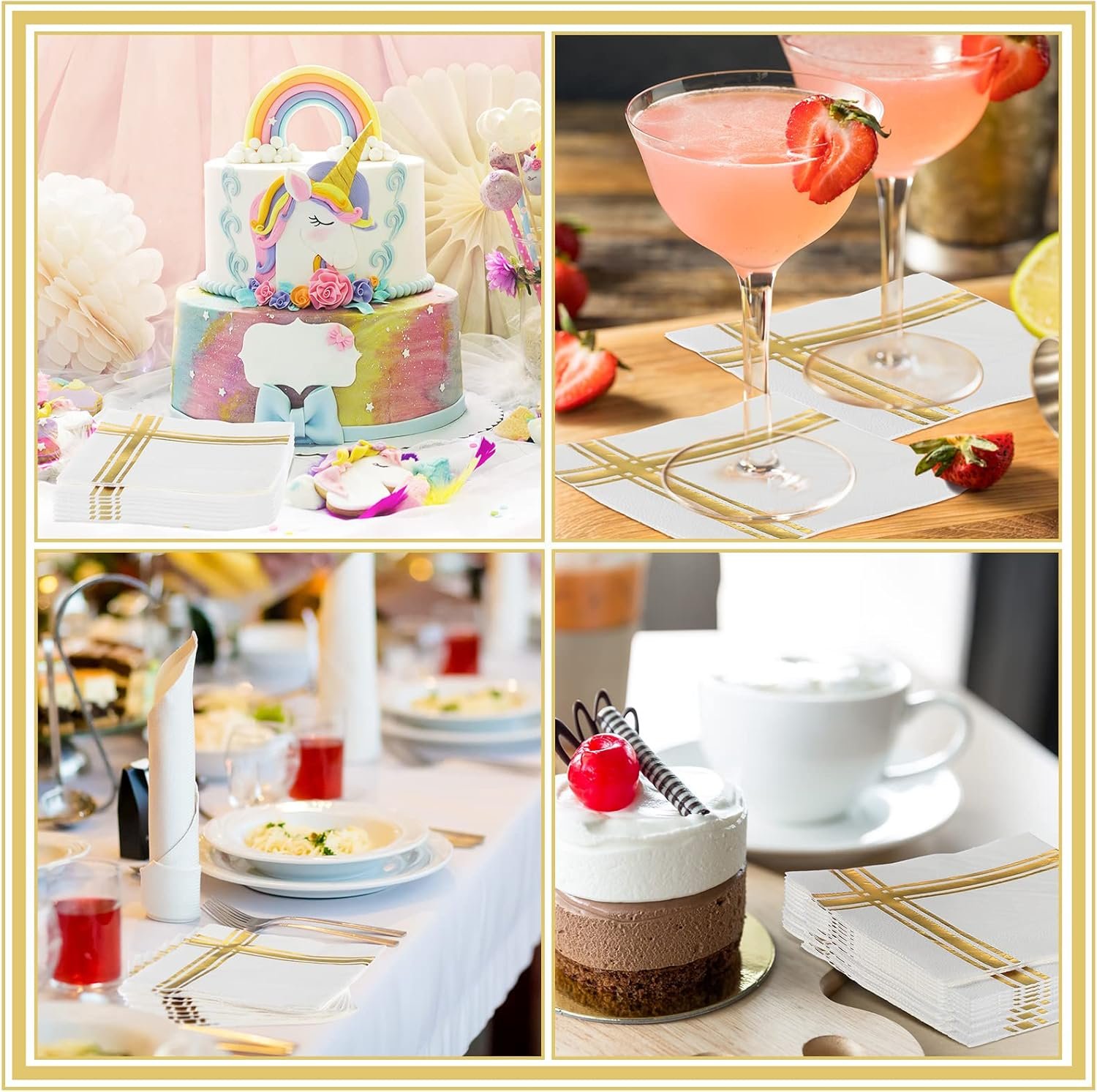 Wholesale Gold Cocktail Napkins 400 Pack 5x5 Inch 3-Ply Foil Trim Stripe Disposable Paper for Parties Weddings Showers Birthdays Formal Dinners White Gold supplier Wholesale Gold Cocktail Napkins 400 Pack 5x5 Inch 3-Ply Foil Trim Stripe Disposable Paper for Parties Weddings Showers Birthdays Formal Dinners White Gold supplier