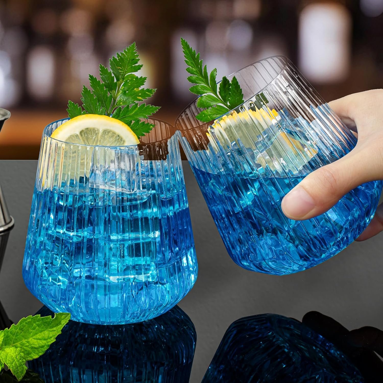 Wholesale 36 Pcs 12 oz Plastic Clear Ribbed Origami Ripple Disposable Wine Champagne Whiskey Glasses for Weddings Bars Christmas Halloween Pool Parties Daily Use Supplier