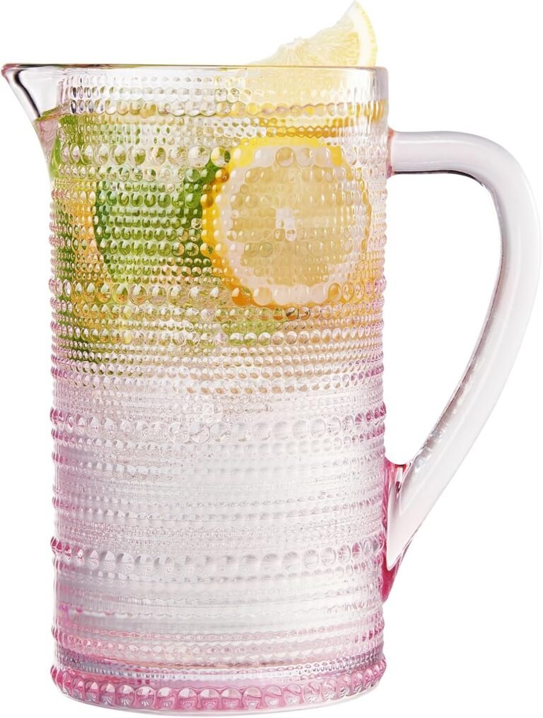 Hobnail Blush Pink Pitcher, Beverage Dispenser, Heavy Duty Glass Beaded, 2.5 Quart, 82oz Cocktails, Juices, Water, Lemonade, Iced Tea, Parties, Everyday Fridge, Container, Milk, Iced Coffee, Drinks