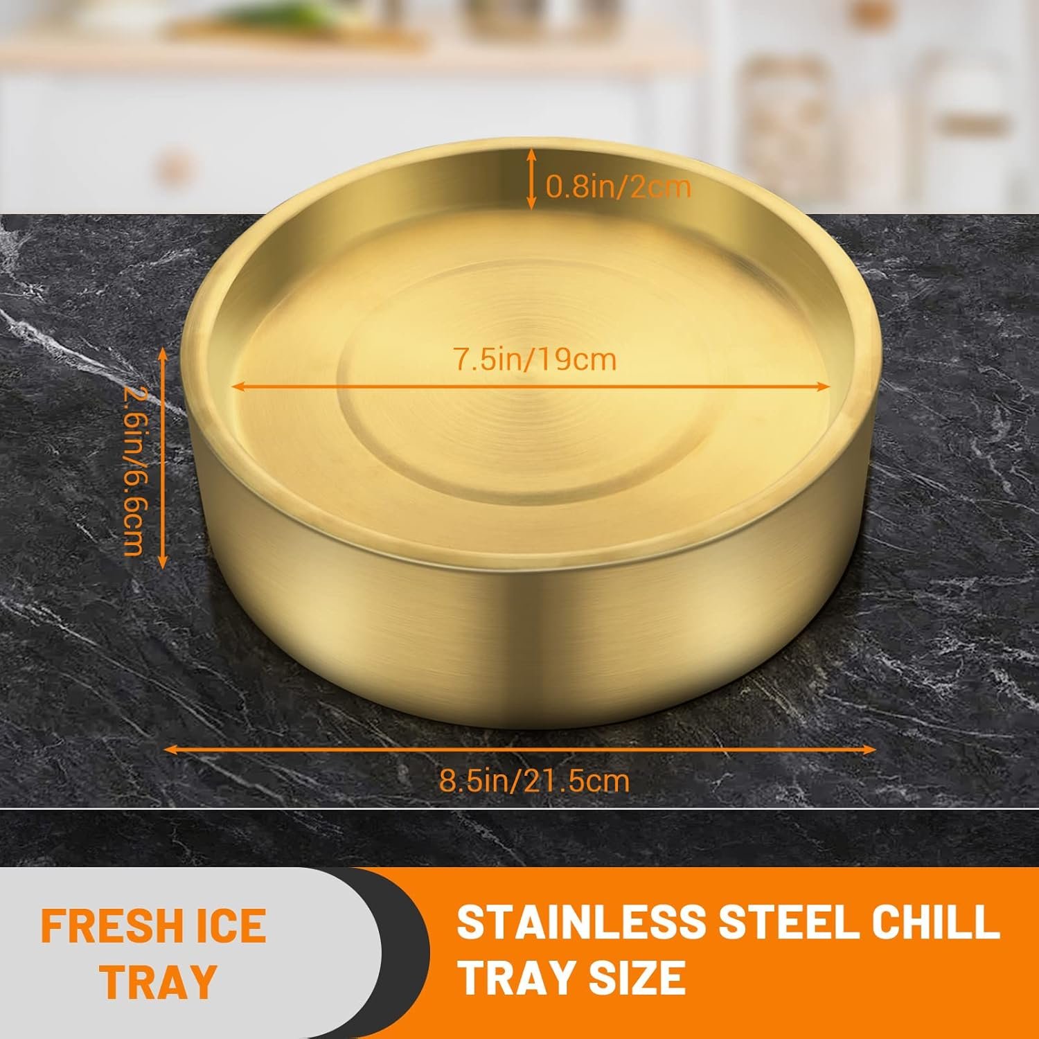 OEM 8.5in Gold Stainless Steel Ice Chilled Serving Tray Platter for Appetizers Parties Shrimp Cocktails Fruit Supplier