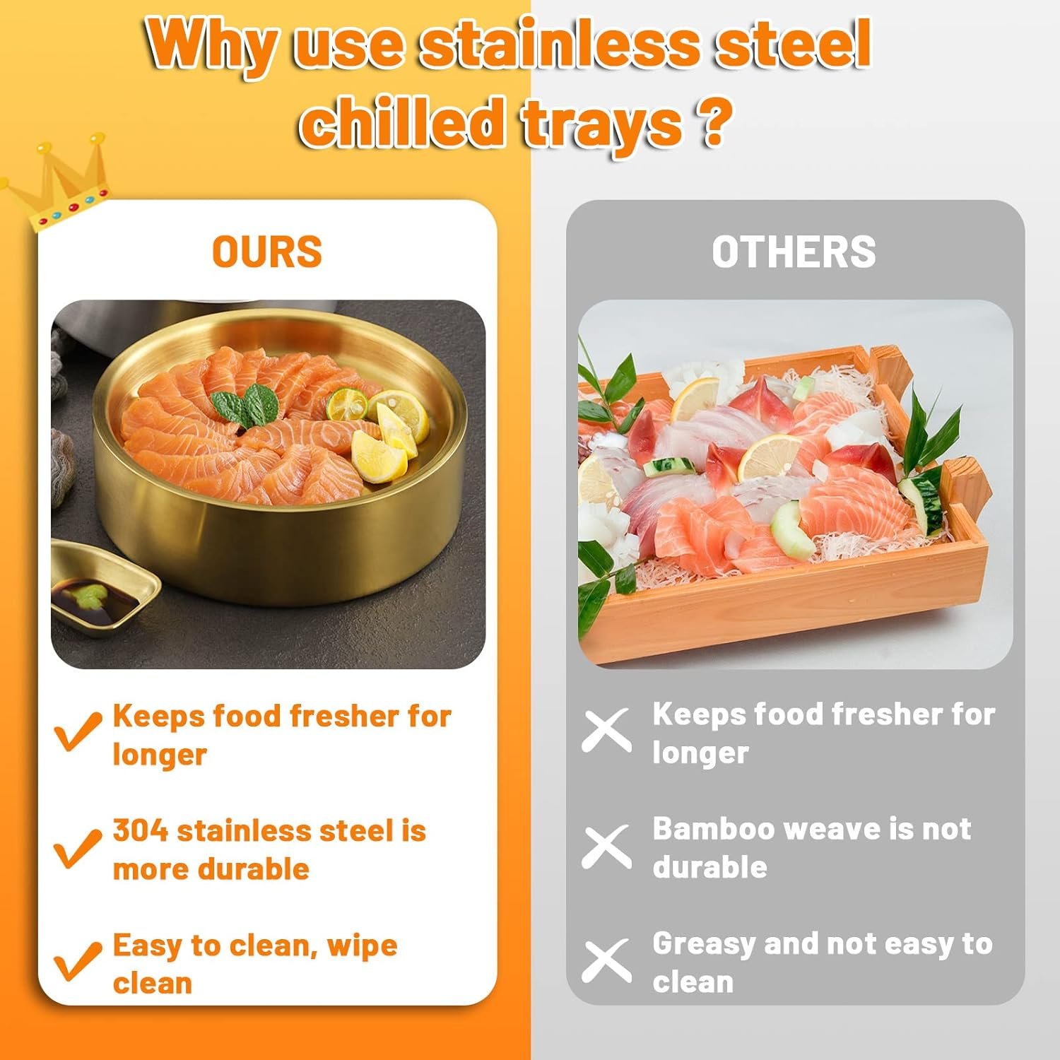 OEM 8.5in Gold Stainless Steel Ice Chilled Serving Tray Platter for Appetizers Parties Shrimp Cocktails Fruit Supplier