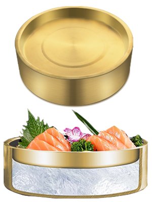 OEM 8.5in Gold Stainless Steel Ice Chilled Serving Tray Platter for Appetizers Parties Shrimp Cocktails Fruit Supplier
