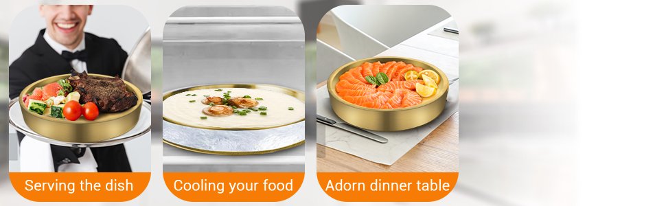 OEM 8.5in Gold Stainless Steel Ice Chilled Serving Tray Platter for Appetizers Parties Shrimp Cocktails Fruit Supplier