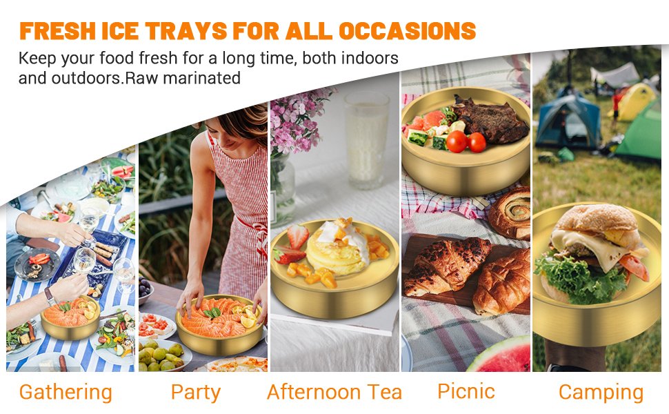 OEM 8.5in Gold Stainless Steel Ice Chilled Serving Tray Platter for Appetizers Parties Shrimp Cocktails Fruit Supplier