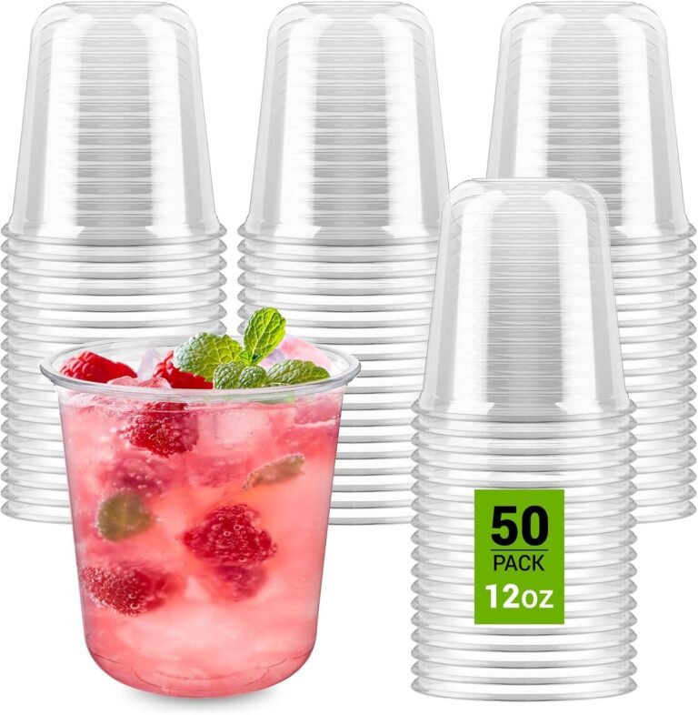 Soelomu 12 oz Disposable Stemless Wine Glasses, 50 Pcs Crystal Plastic Cocktail Cups Clear Classic Cold Drinking Party Glasses for Wedding Gathering Birthday Meeting (Clear)