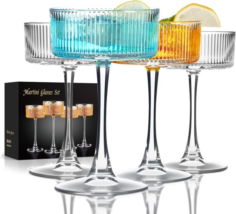 FrutPunch Martini Glasses Set of 4, 8OZ Ribbed Coupe Glasses, Bar Drinking Glass Set, Suitable for Cocktails, Wine, Champagne and Gifts