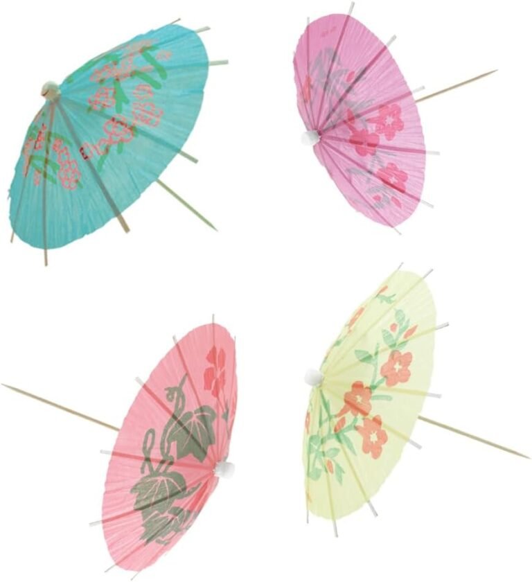 Cocktail Umbrella Wood Picks - 4" (Pack Of 20) - Assorted Pink, Yellow, Green, Orange & Blue Colors - Perfect Party Decoration & Drink Accessory