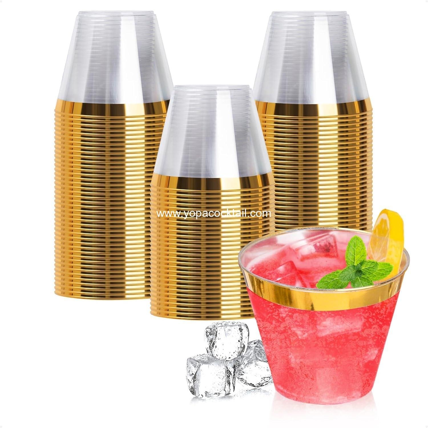 Wholesale 100 9oz Gold Plastic Cups Disposable Rimmed Cocktail Glasses for Parties Weddings Thanksgiving Christmas supplier Wholesale 100 9oz Gold Plastic Cups Disposable Rimmed Cocktail Glasses for Parties Weddings Thanksgiving Christmas supplier