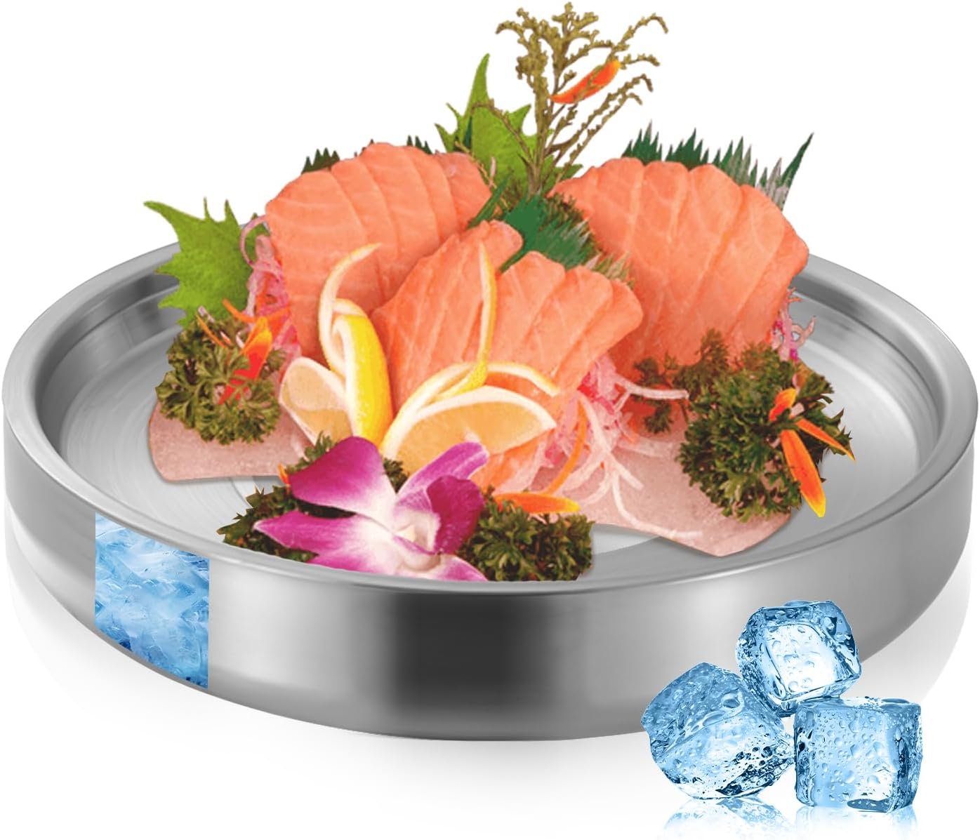Wholesale 11 Inch 304 Stainless Steel Cold Chilled Serving Tray Ice Chamber Silver Shrimp Cocktail Appetizer Party Platter 28cm manufacturer Wholesale 11 Inch 304 Stainless Steel Cold Chilled Serving Tray Ice Chamber Silver Shrimp Cocktail Appetizer Party Platter 28cm manufacturer