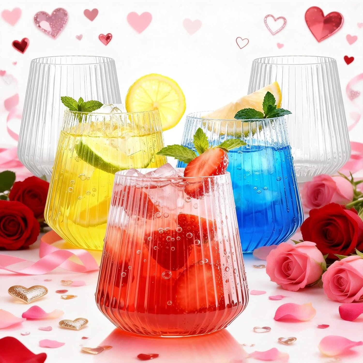 Wholesale 36 Pcs 12 oz Plastic Clear Ribbed Origami Ripple Disposable Wine Champagne Whiskey Glasses for Weddings Bars Christmas Halloween Pool Parties Daily Use Supplier