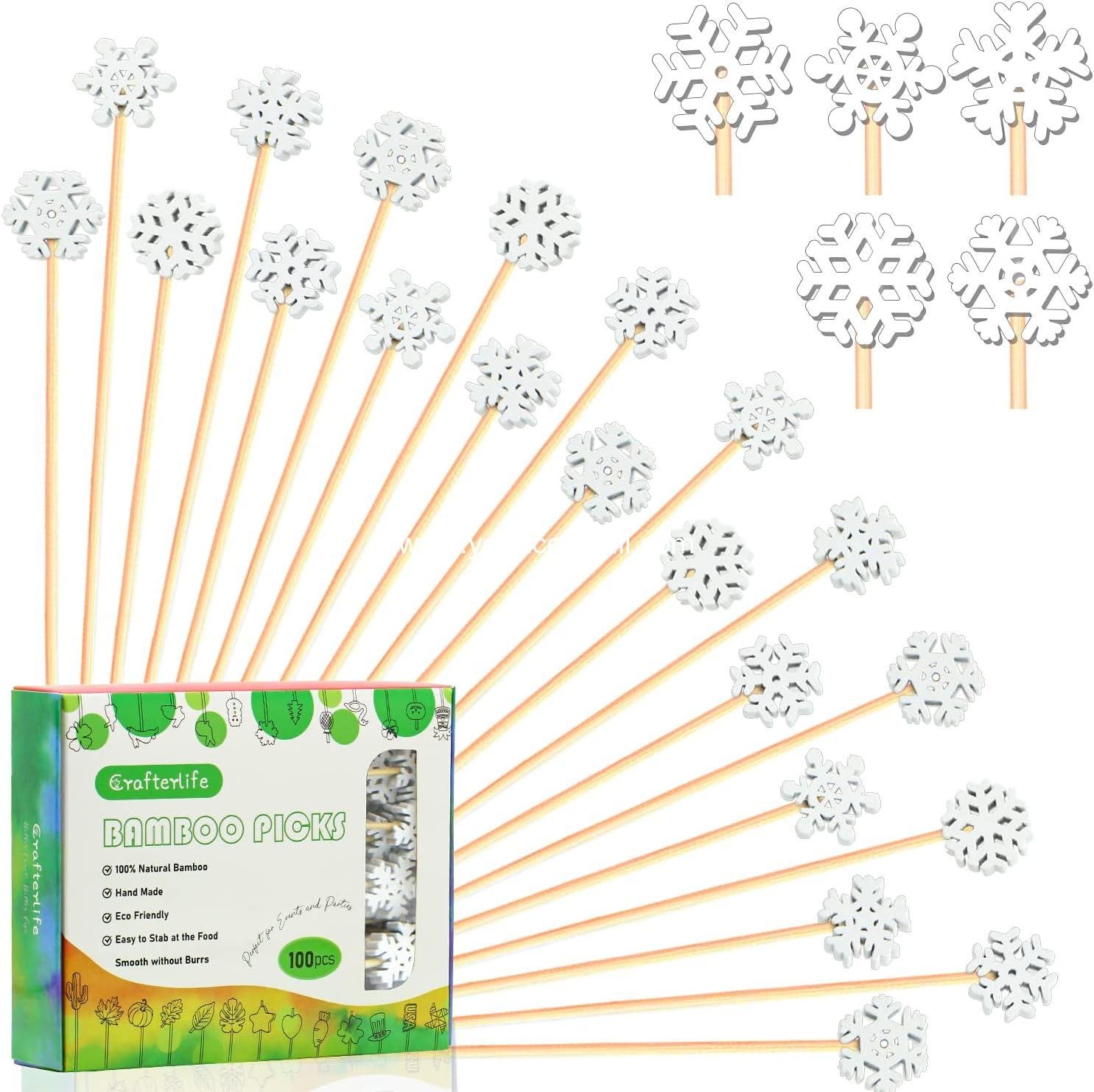 Wholesale 4.9 Inch Snowflake Cocktail Picks 100-Piece Food Skewers for Appetizers Charcuterie Winter Party Decorations Christmas Accessories manufacturer